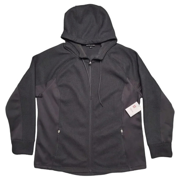 Swiss Tech Gray Waffle Knit Fleece Hooded Zip Jacket Size 2X (18W-20W) New - Picture 1 of 11